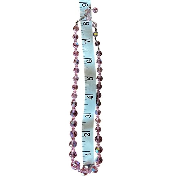 Pink Aurora Borealis Faceted Glass Bead Necklace 18" L Vintage - Picture 7 of 9